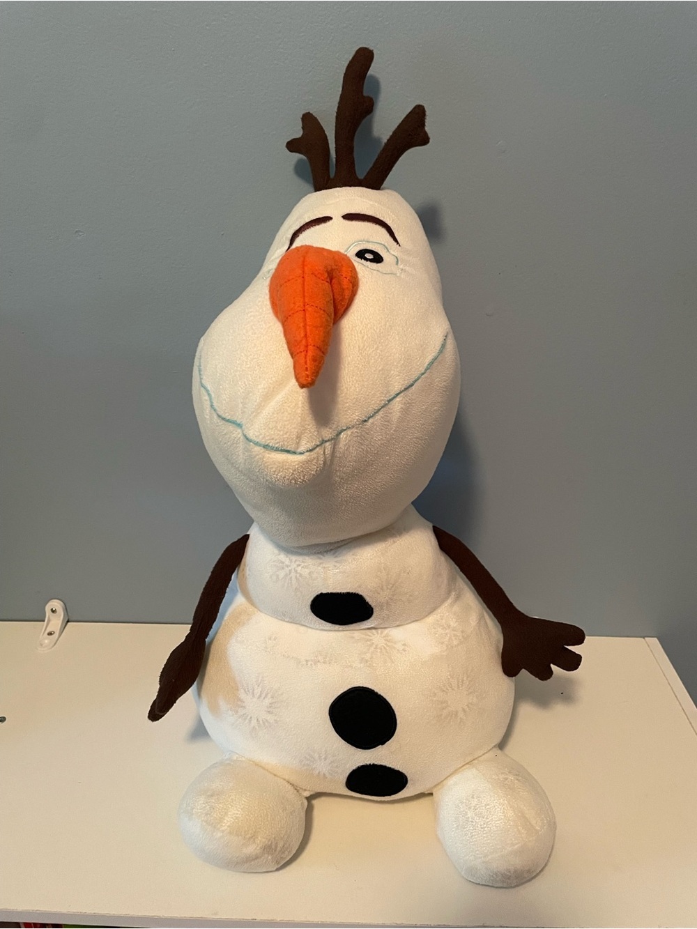 Olaf Plush Snowman Pillow Stuffed Toy White Brown and Orange 17.5x10 inches